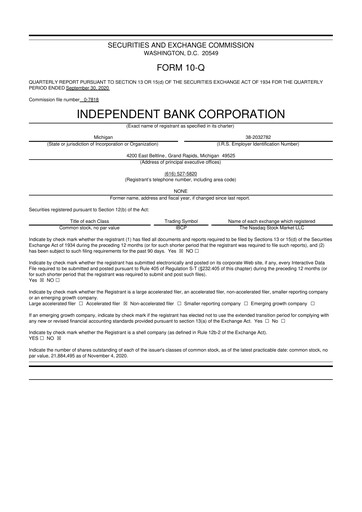 Thumbnail Independent Bank Corporation 10-Q Quarterly Report FY2020 