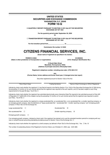 Miniature Citizens Financial Services 10-Q Rapport trimestriel 2020 