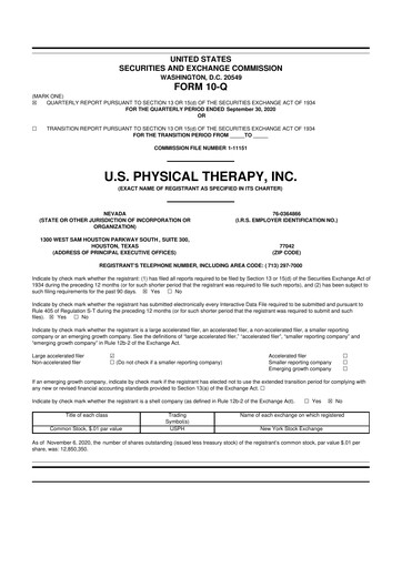 Thumbnail U.S. Physical Therapy, Inc. 10-Q Quarterly Report FY2020 