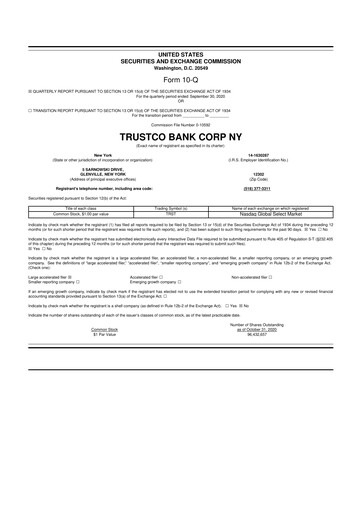 Thumbnail Trustco Bank 10-Q Quarterly Report FY2020 