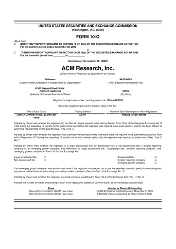 Thumbnail ACM Research
 10-Q Quarterly Report FY2020 