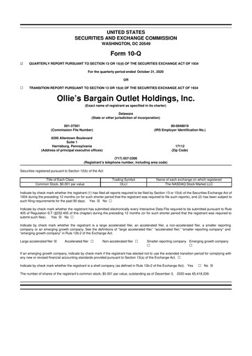 Thumbnail Ollie's Bargain Outlet
 10-Q Quarterly Report FY2020 
