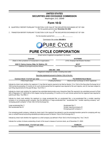Vorschaubild Pure Cycle (water) 10-Q Quartalsbericht 2021 