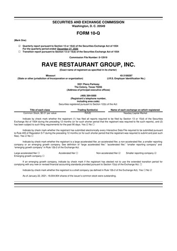 Thumbnail Rave Restaurant Group 10-Q Quarterly Report FY2021 