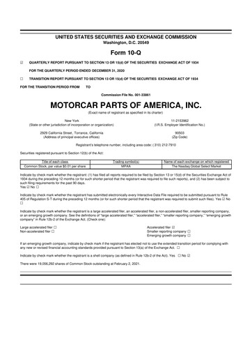 Vorschaubild Motorcar Parts of America 10-Q Quartalsbericht 2021 