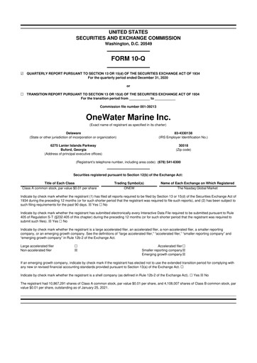 Thumbnail OneWater Marine 10-Q Quarterly Report FY2021 