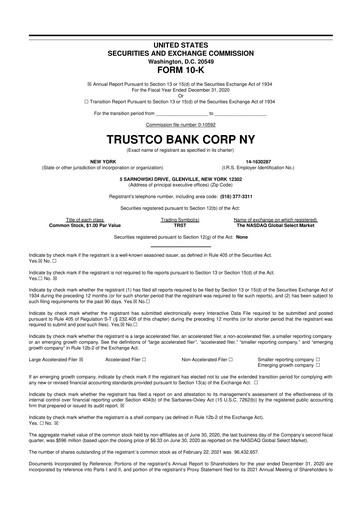 Thumbnail Trustco Bank 10-K Annual Report 