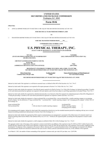Miniature U.S. Physical Therapy, Inc. 10-K Rapport annuel 2020