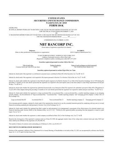 Thumbnail NBT Bancorp 10-K Annual Report 2020