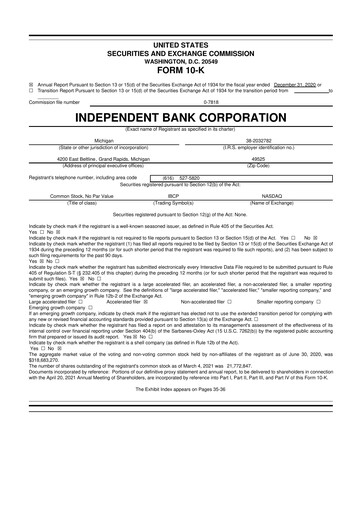 Thumbnail Independent Bank Corporation 10-K Annual Report 