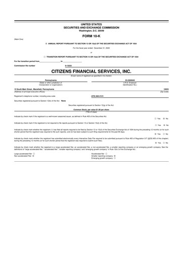 Miniature Citizens Financial Services 10-K Rapport annuel 2020
