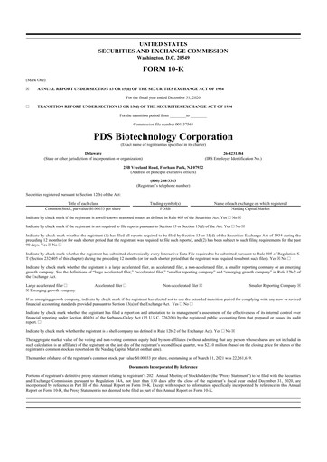 Thumbnail PDS Biotechnology
 10-K Annual Report 2020
