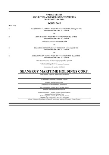 Thumbnail Seanergy Maritime 20-F Annual Report 2020