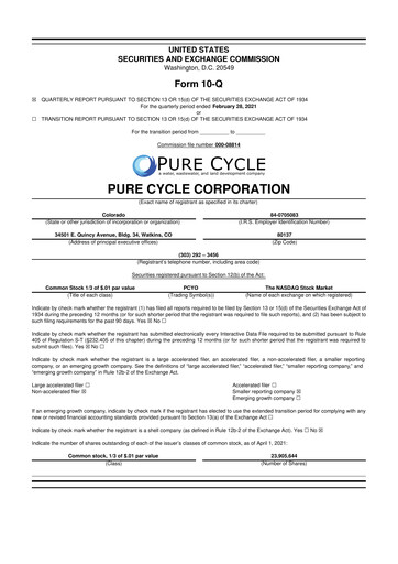 Vorschaubild Pure Cycle (water) 10-Q Quartalsbericht 2021 