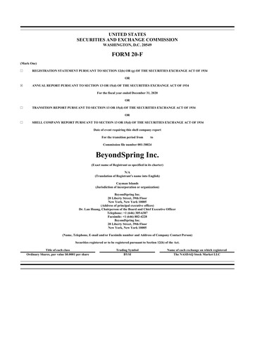 Thumbnail BeyondSpring 20-F Annual Report 2020