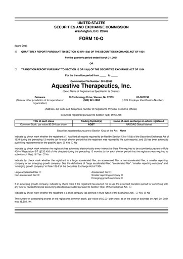 Thumbnail Aquestive Therapeutics
 10-Q Quarterly Report FY2021 