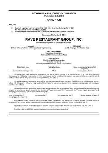 Thumbnail Rave Restaurant Group 10-Q Quarterly Report FY2021 