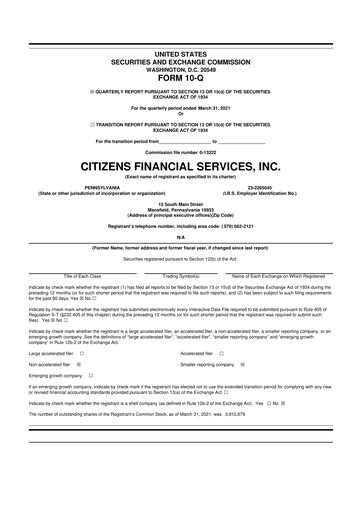 Miniature Citizens Financial Services 10-Q Rapport trimestriel 2021 