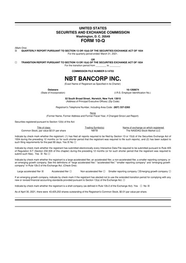 Thumbnail NBT Bancorp 10-Q Quarterly Report FY2021 