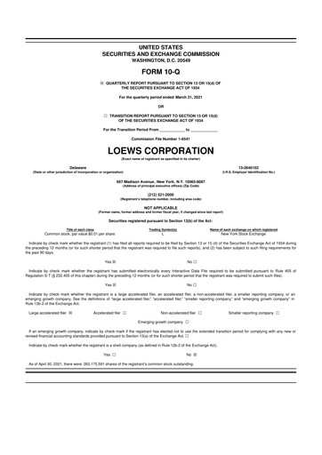 Thumbnail Loews Corporation
 10-Q Quarterly Report FY2021 