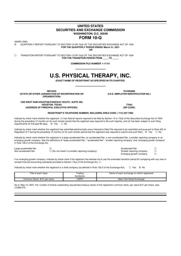 Thumbnail U.S. Physical Therapy, Inc. 10-Q Quarterly Report FY2021 