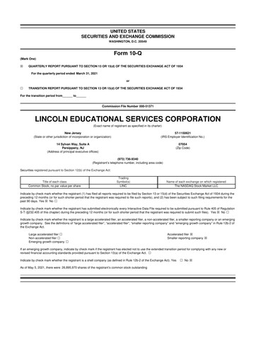 Thumbnail Lincoln Educational Services 10-Q Quarterly Report FY2021 
