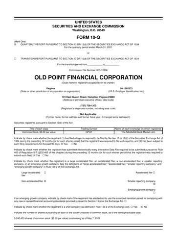 Thumbnail Old Point Financial 10-Q Quarterly Report FY2021 