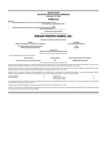 Thumbnail Dream Finders Homes 10-Q Quarterly Report FY2021 
