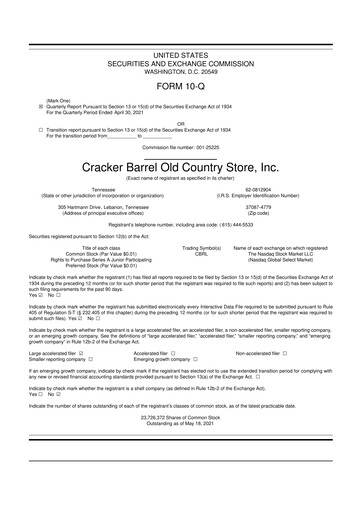 Miniature Cracker Barrel 10-Q Rapport trimestriel 2021 