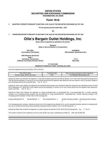 Thumbnail Ollie's Bargain Outlet
 10-Q Quarterly Report FY2021 