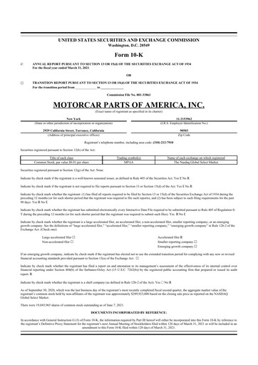 Thumbnail Motorcar Parts of America 10-K Annual Report 2021