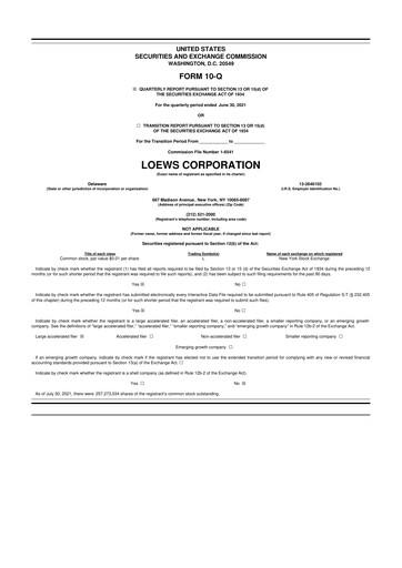 Thumbnail Loews Corporation
 10-Q Quarterly Report FY2021 
