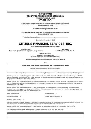 Miniature Citizens Financial Services 10-Q Rapport trimestriel 2021 