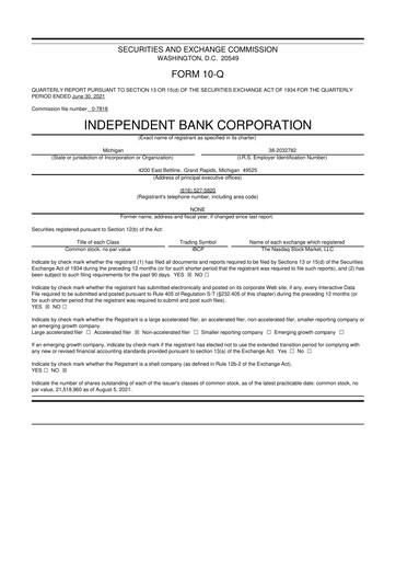 Thumbnail Independent Bank Corporation 10-Q Quarterly Report FY2021 