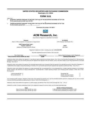Thumbnail ACM Research
 10-Q Quarterly Report FY2021 
