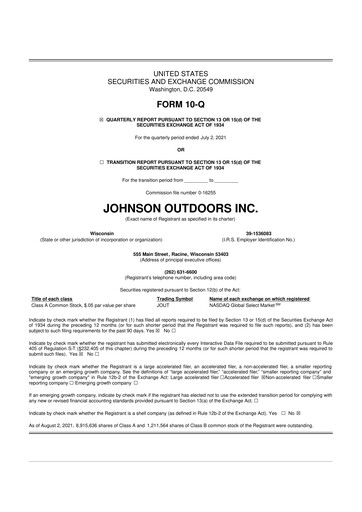 Thumbnail Johnson Outdoors
 10-Q Quarterly Report FY2021 