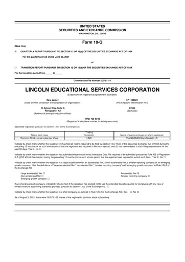 Thumbnail Lincoln Educational Services 10-Q Quarterly Report FY2021 