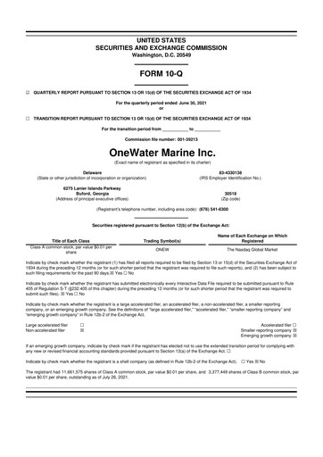 Thumbnail OneWater Marine 10-Q Quarterly Report FY2021 