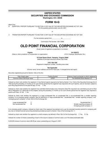 Thumbnail Old Point Financial 10-Q Quarterly Report FY2021 