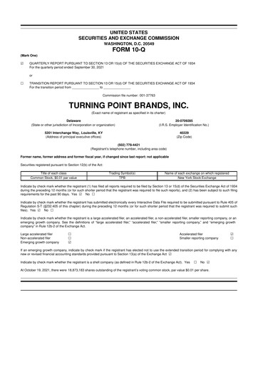 Miniature Turning Point Brands 10-Q Rapport trimestriel 2021 