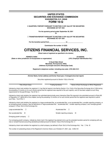 Miniature Citizens Financial Services 10-Q Rapport trimestriel 2021 