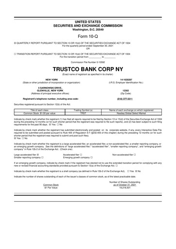 Thumbnail Trustco Bank 10-Q Quarterly Report FY2021 