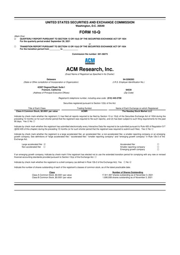 Thumbnail ACM Research
 10-Q Quarterly Report FY2021 