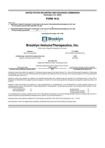Thumbnail Eterna Therapeutics 10-Q Quarterly Report FY2021 
