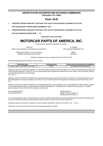 Vorschaubild Motorcar Parts of America 10-Q Quartalsbericht 2022 