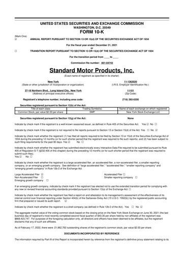 Thumbnail Standard Motor Products 10-K Annual Report 2021