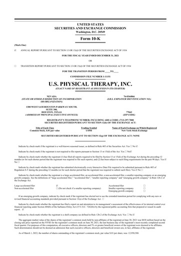 Miniature U.S. Physical Therapy, Inc. 10-K Rapport annuel 2021
