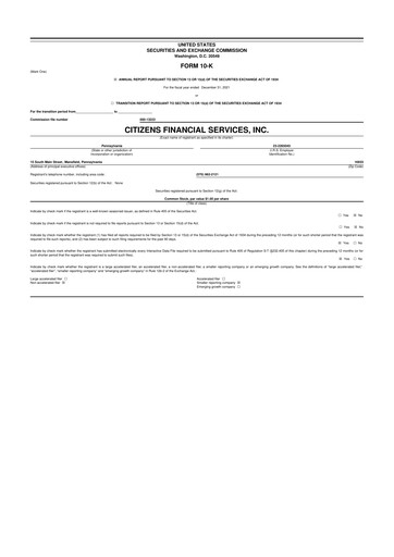 Miniature Citizens Financial Services 10-K Rapport annuel 2021