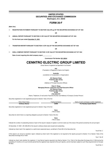 Thumbnail Cenntro Inc. 20-F Annual Report 2021
