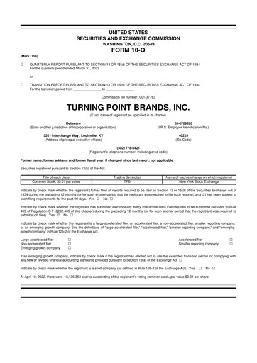 Miniature Turning Point Brands 10-Q Rapport trimestriel 2022 